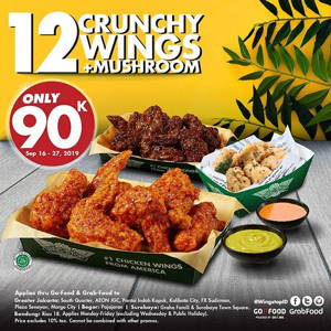 WingStop: Promo 12 Crunchy Wings + Mushroom ONLY 90K sampai 09/27/2019
