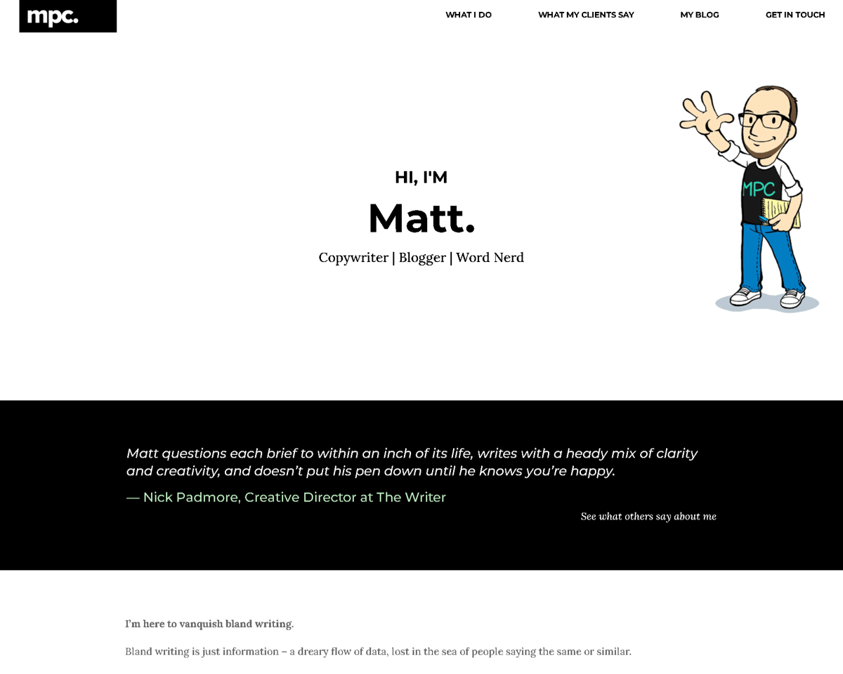 Screenshot of Matt Philcarver , from the white websites collection.