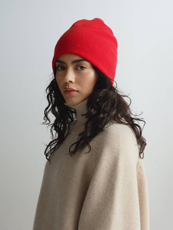 Model wears Felted Fine Knit Hat