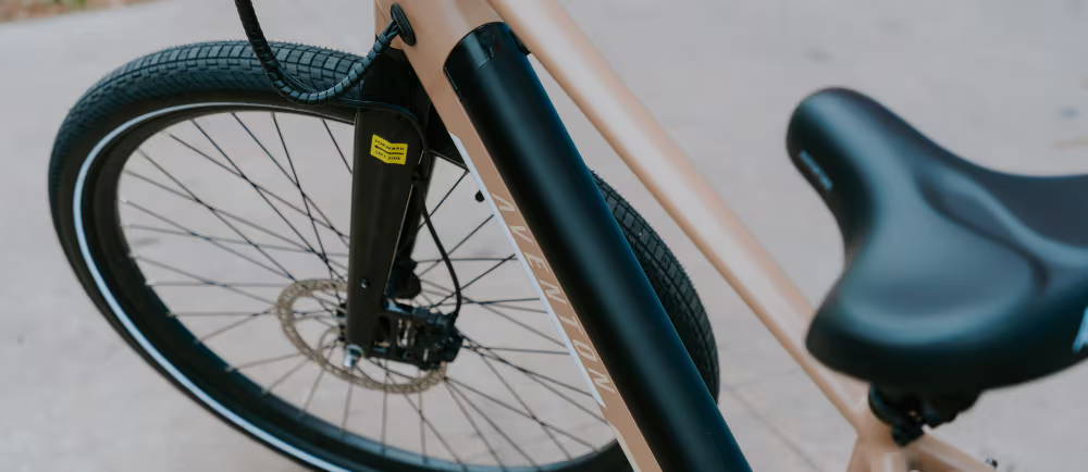 overhead of an Aventon e-Bike showing the battery