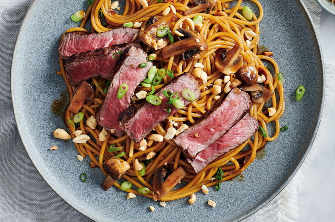 Beef and Mushroom Pasta with Peanuts