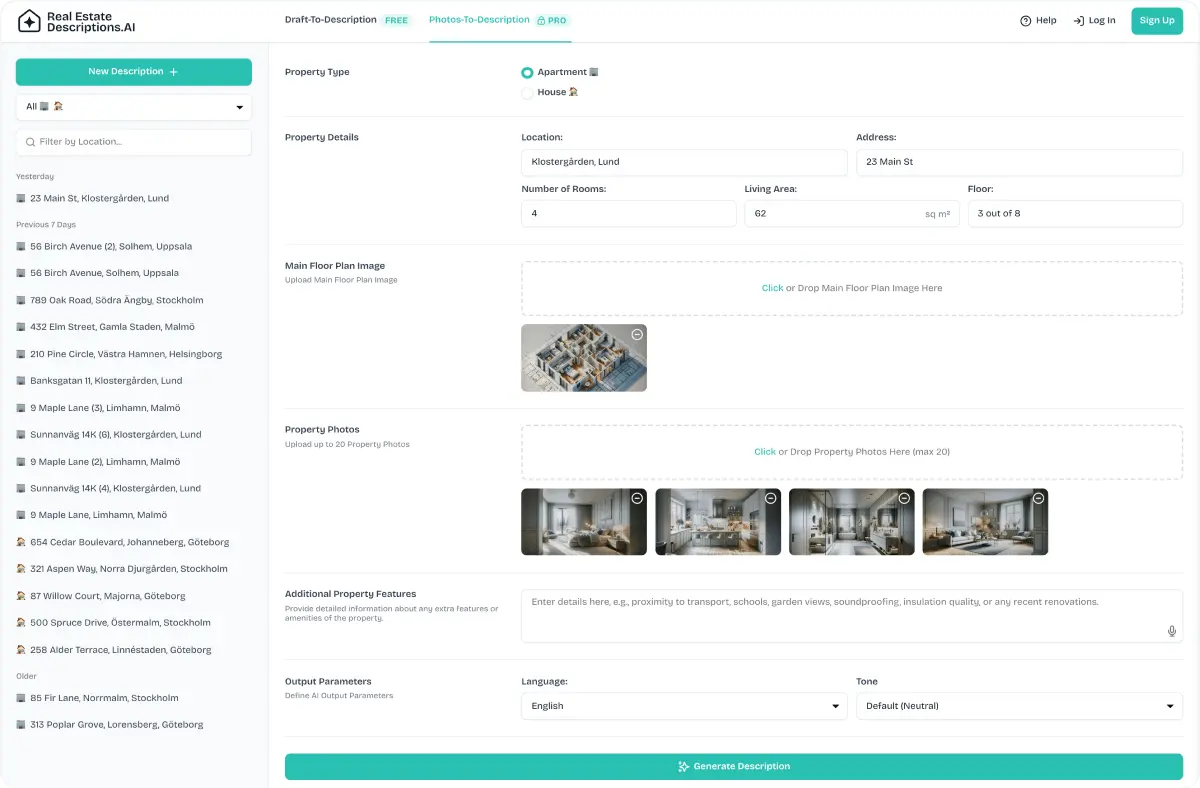 Real Estate Descriptions AI screenshot