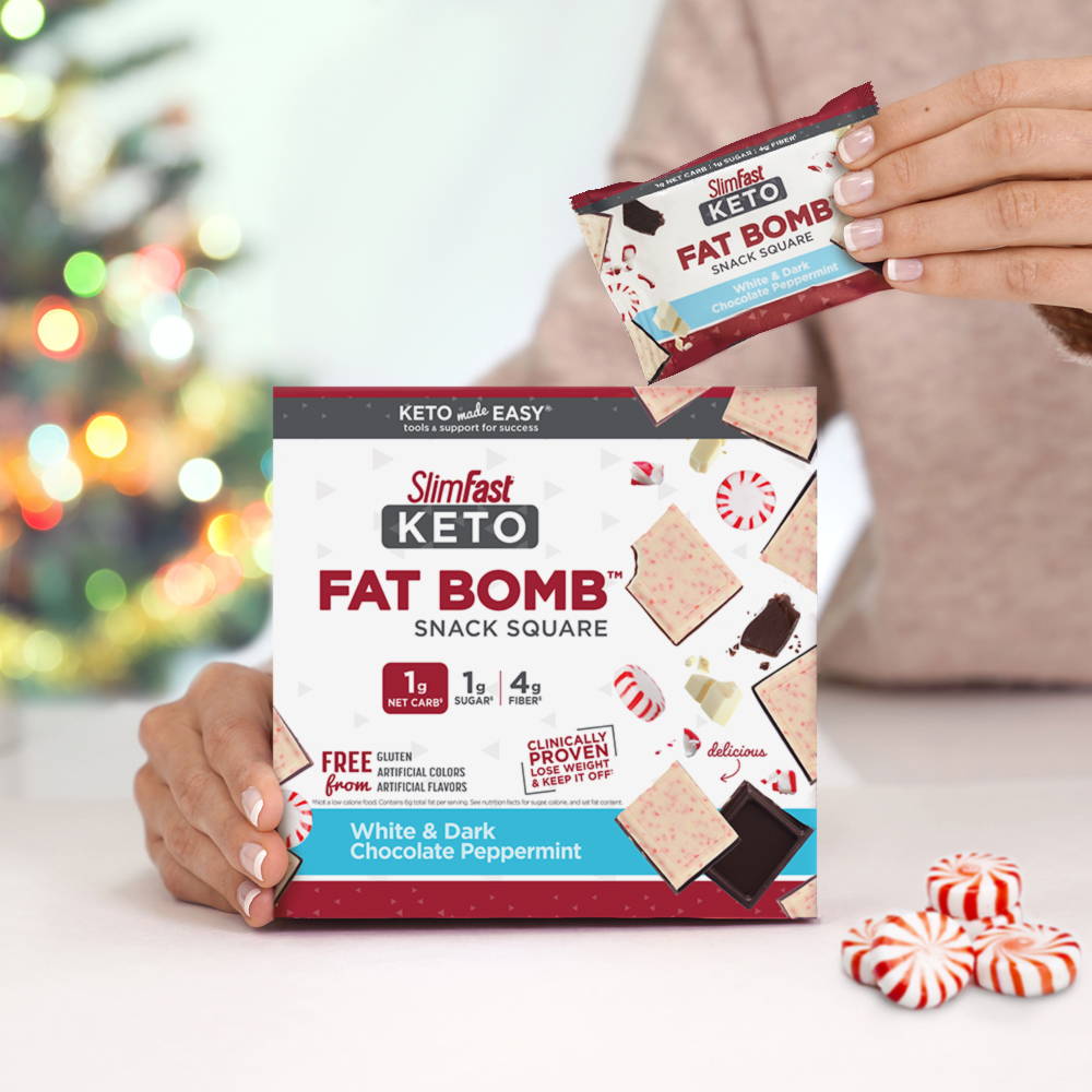 Products SlimFast Keto Fat Bomb White & Dark Chocolate Peppermint Snack Square Lifestyle Image