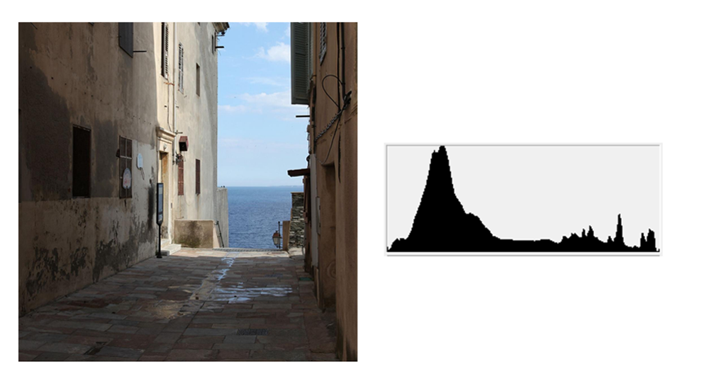 Image histogram of a photo containing dark areas