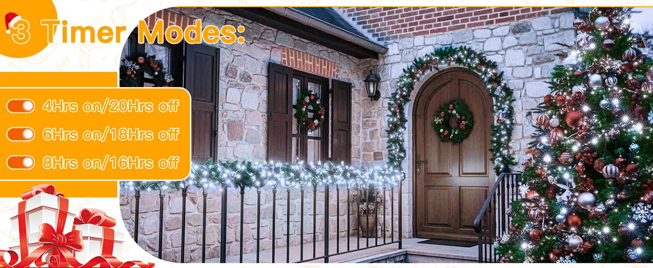 Features of Ollny's 800 leds clear cable cool white string lights - desktop size