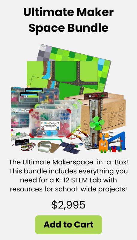 The Ultimate Maker Space STEM Bundle is a complete K–12 makerspace kit packed with cardboard modeling materials, GoBox Pro LED circuits, renewable energy kits, site maps, and small-group STEM sets. Perfect for hands on engineering, project based learning, classroom and school wide STEM labs, and creative construction challenges for all grades.