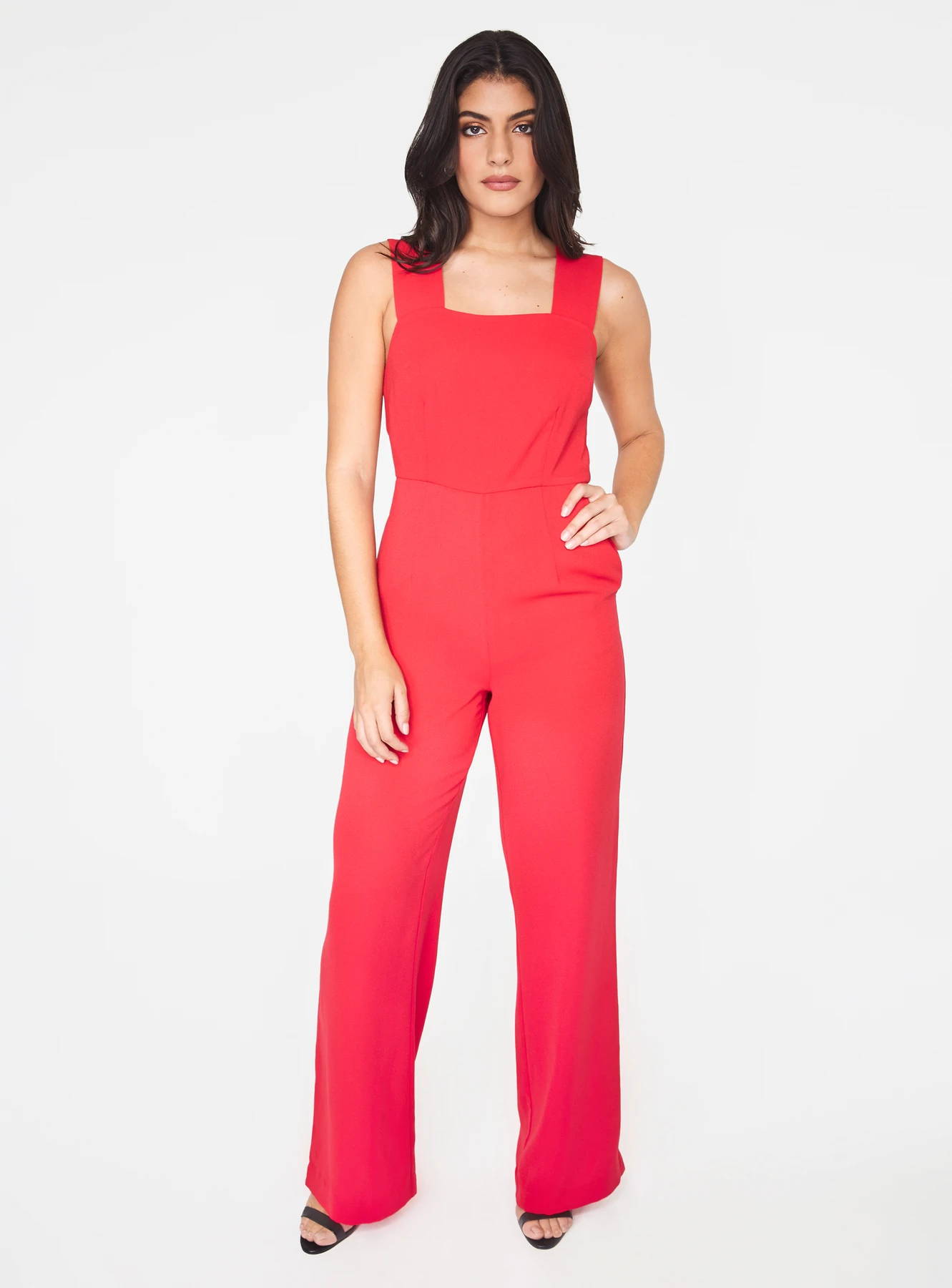 Straight Neck Jumpsuit in Red