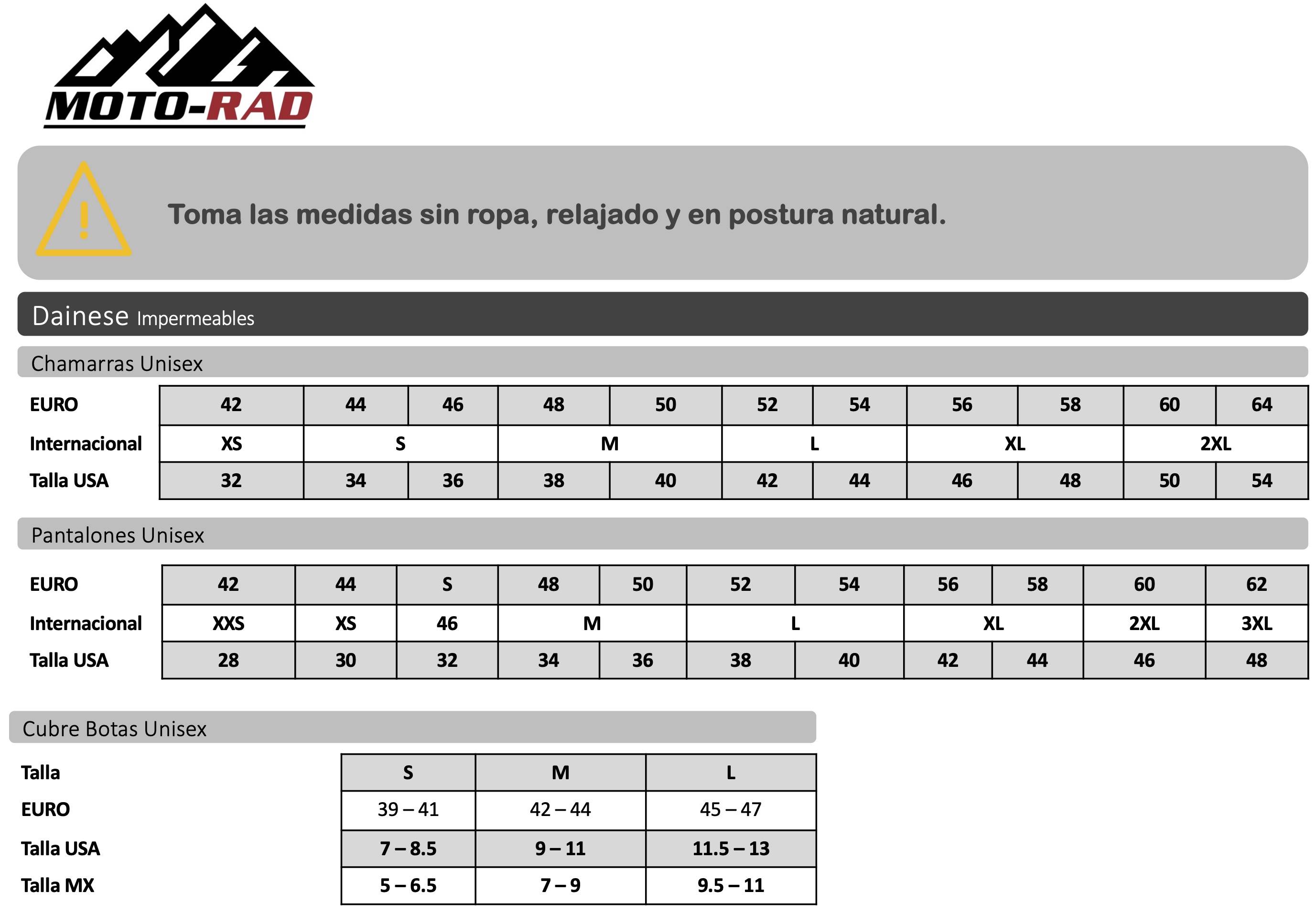 Guia de Tallas Traje de Pista Dainese