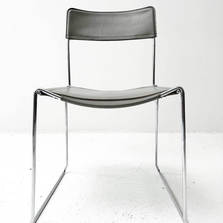 3 Expo Stapelbare Stühle aus Grauem Echtleder
