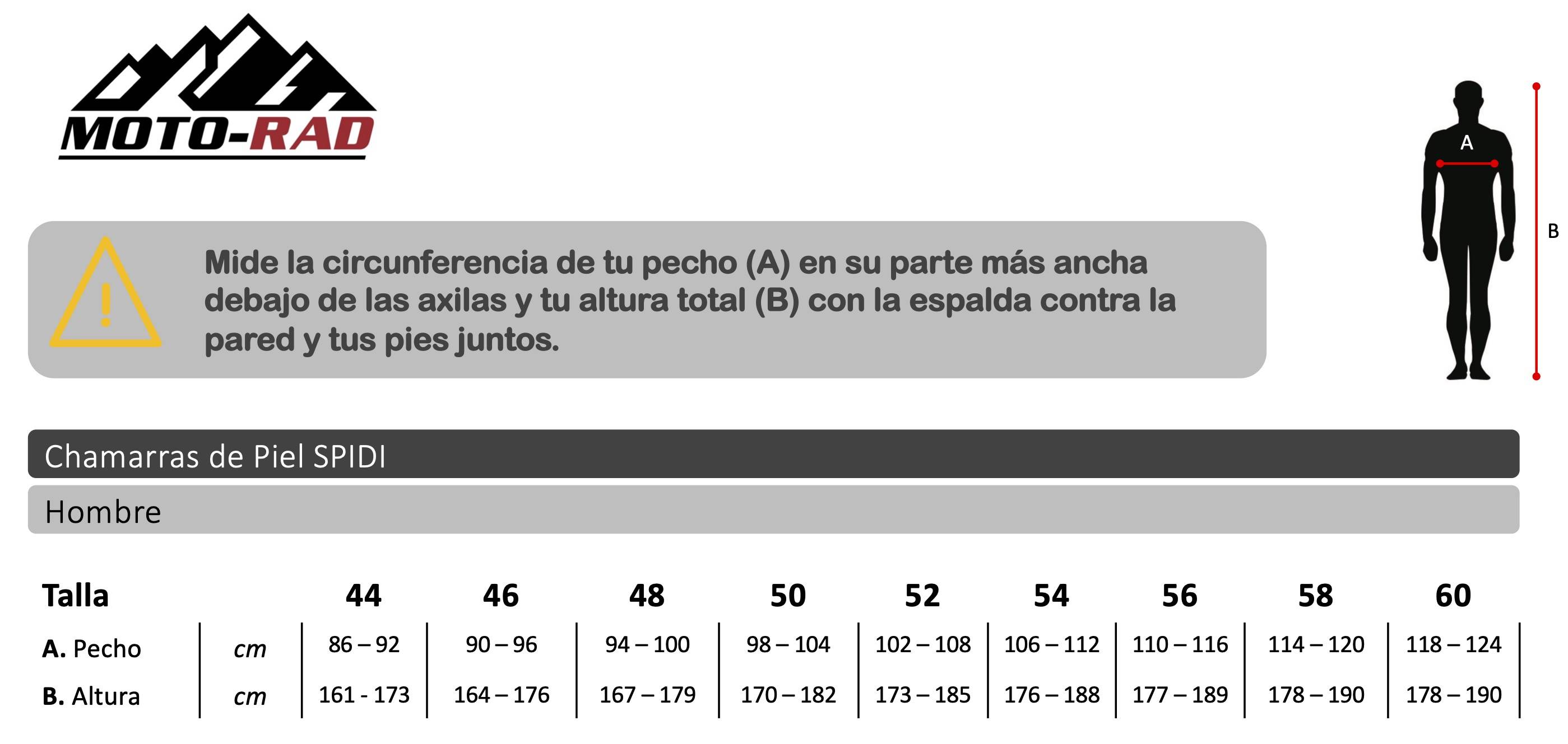 Guia de Tallas para Chamarras Spidi