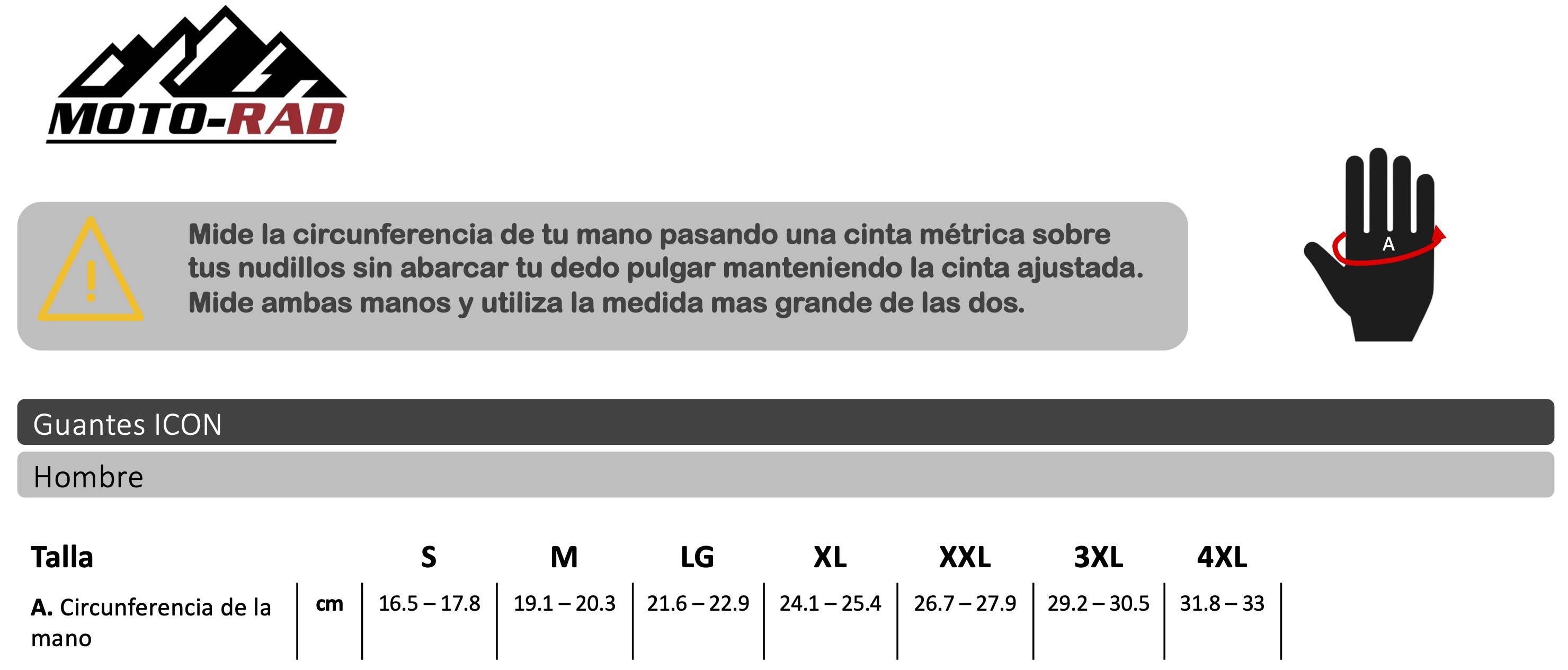 Guia de Tallas Guantes ICON