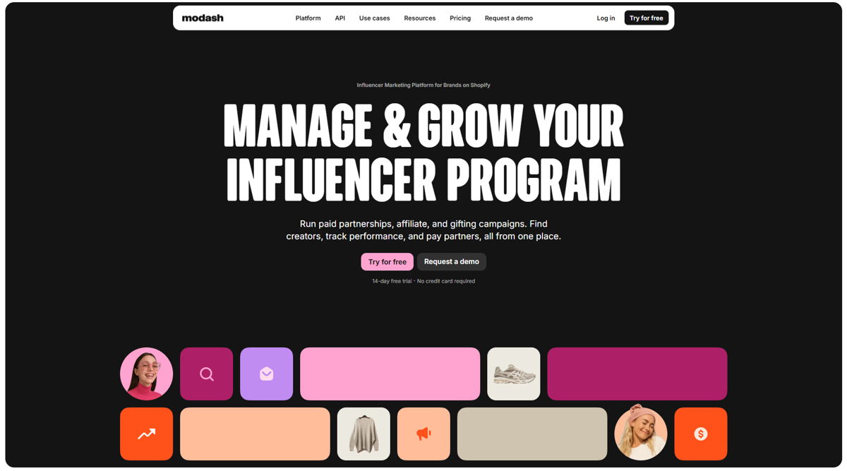 Screenshot of Modash , from the website hero section designs collection.