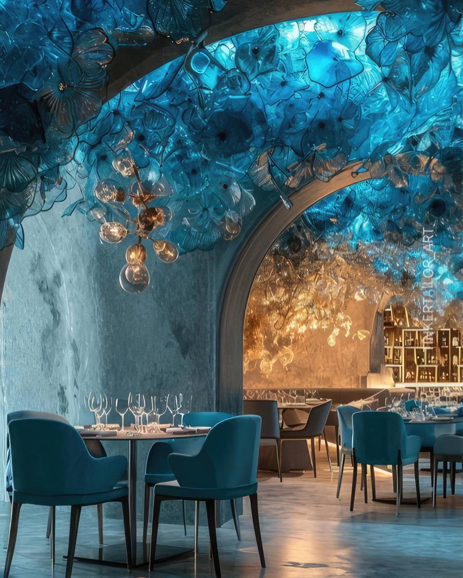Luxury restaurant bar with ceiling made of flowers image by @tinkertailorart digital artwork ai art ai artwork ai artist