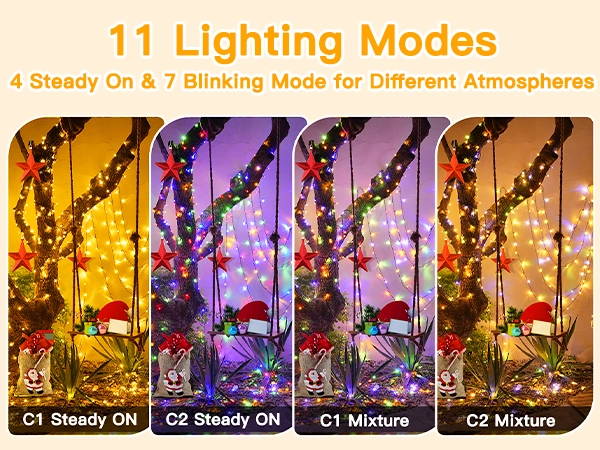 Features of Ollny's 640 leds green cable warm white/multi-color string lights