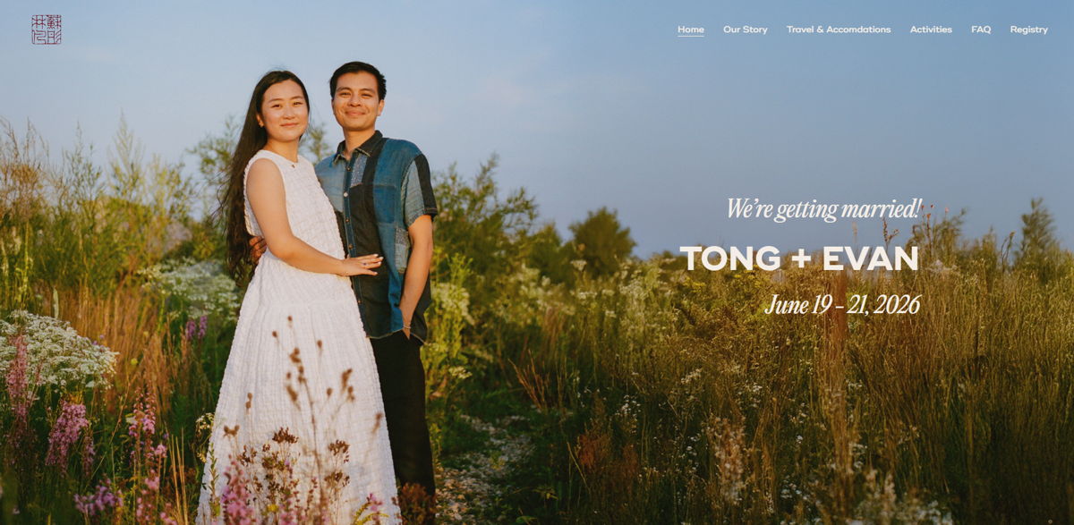 Screenshot of Tong & Evan , from the wedding websites collection.