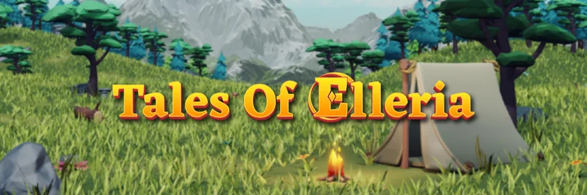 Screenshot of Tales of Elleria game featuring a tent in a forest environment