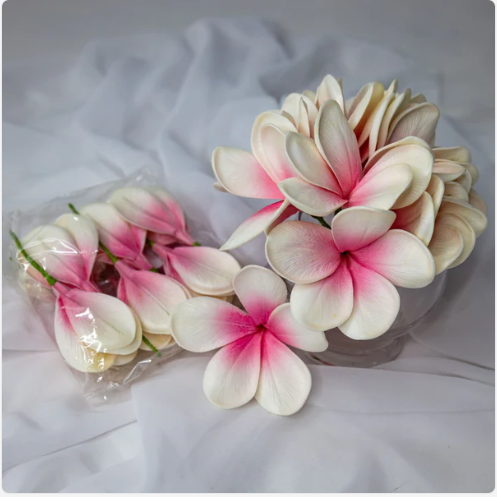 White Pink Frangipani Flowerhead (6 Pack) - Realistic Artificial Flowers