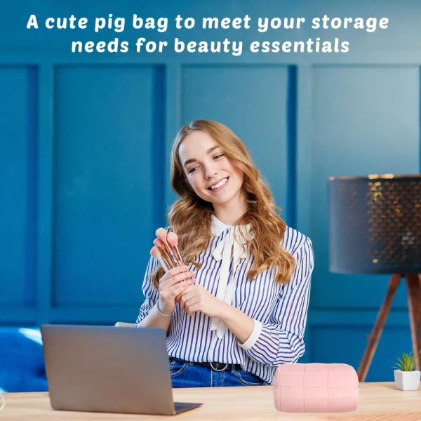 Plush Makeup Bag Checkered Cosmetic Bag Cosmetic Travel Bag - Image 6