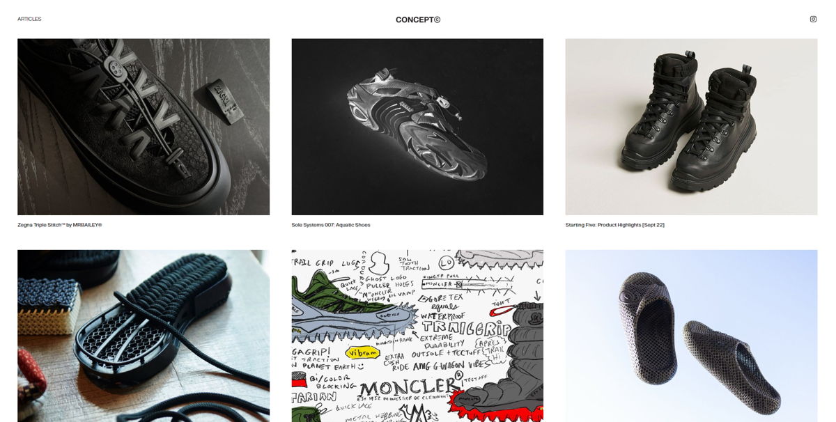 Screenshot of CONCEPTKICKS®, from the squarespace blog examples collection.