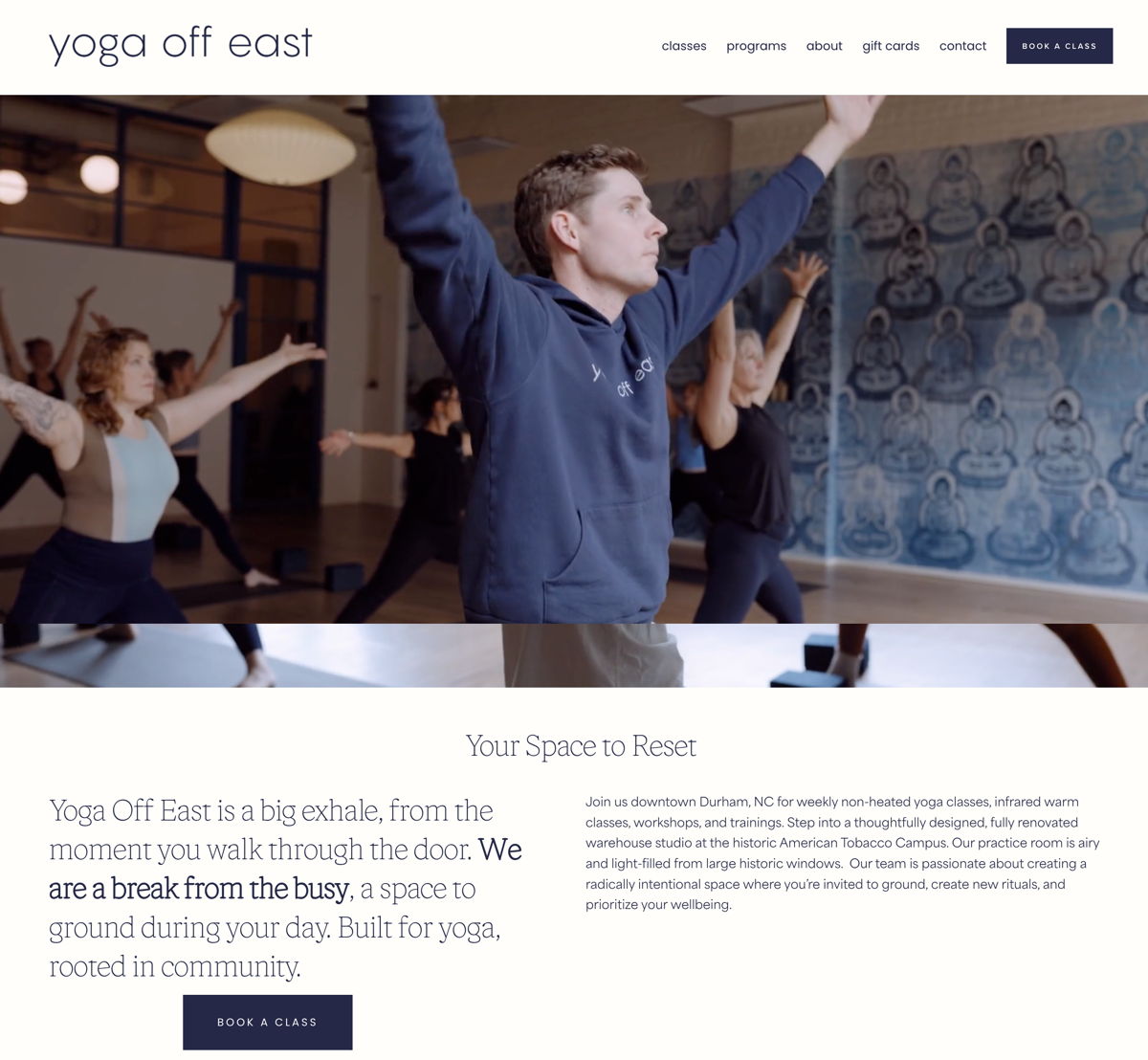 Screenshot of Yoga Off East, from the yoga websites collection.