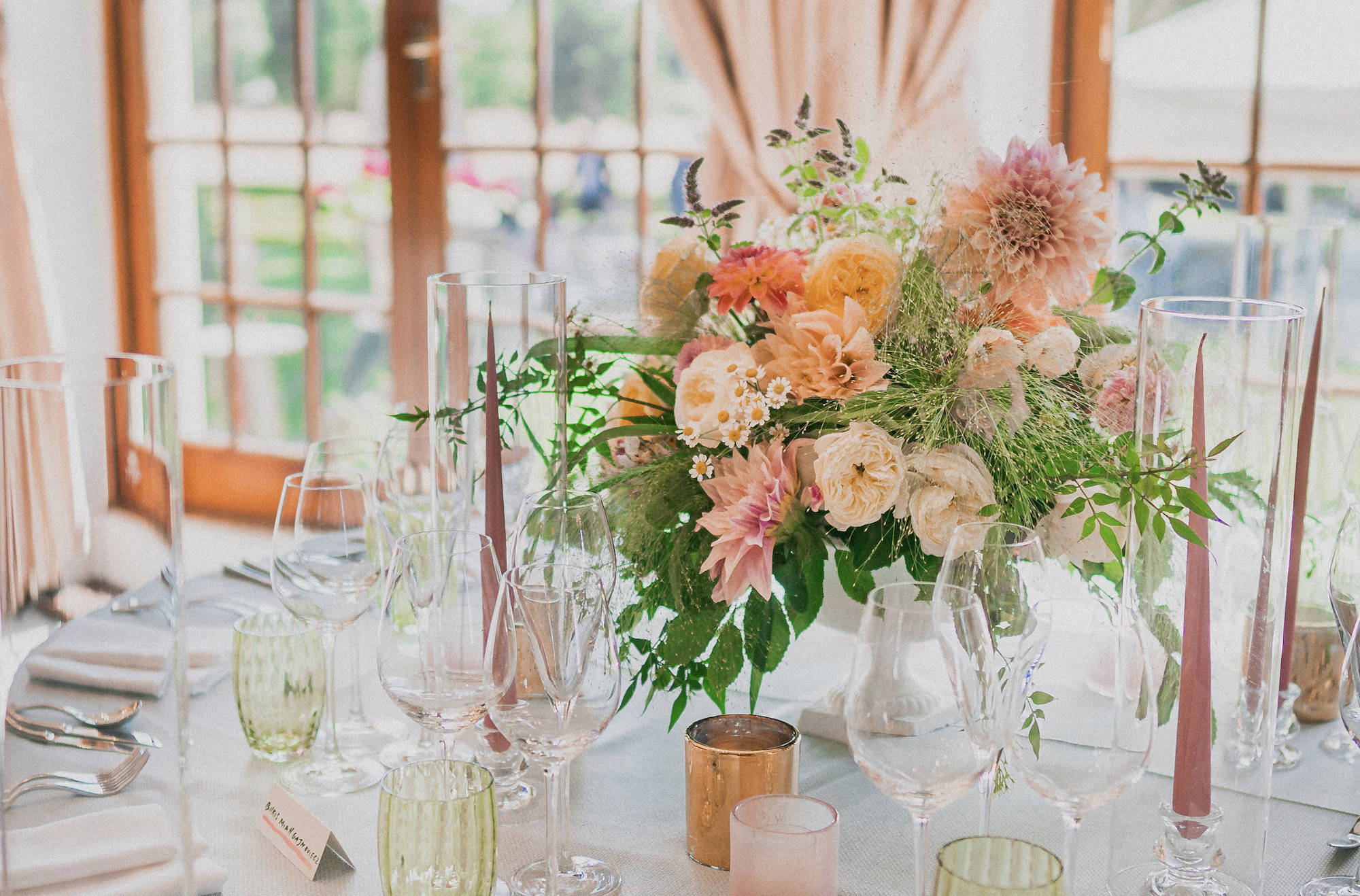 Wild at Heart floral tablescape for a wedding at Hedsor House