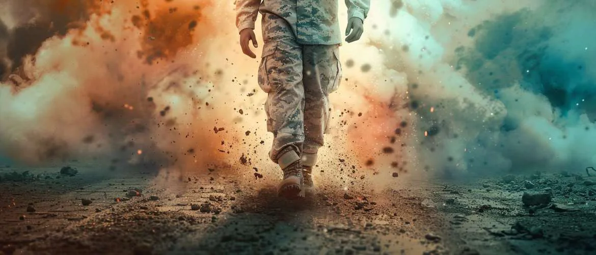 Combat medic in mid-transition between military and medical roles.