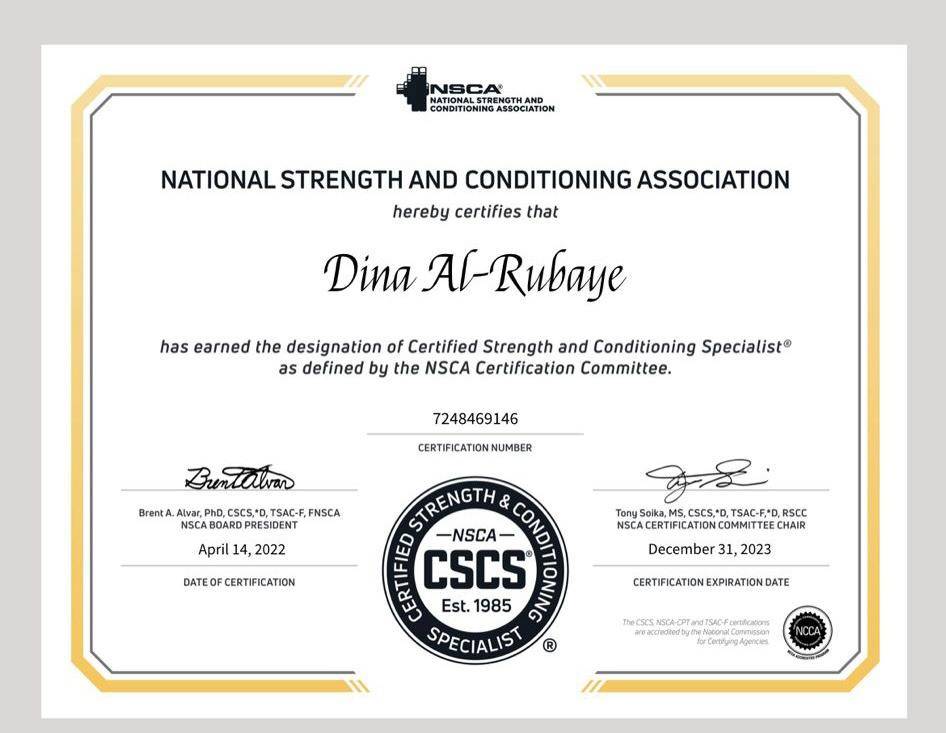 Dina Al-Rubaye Certificate