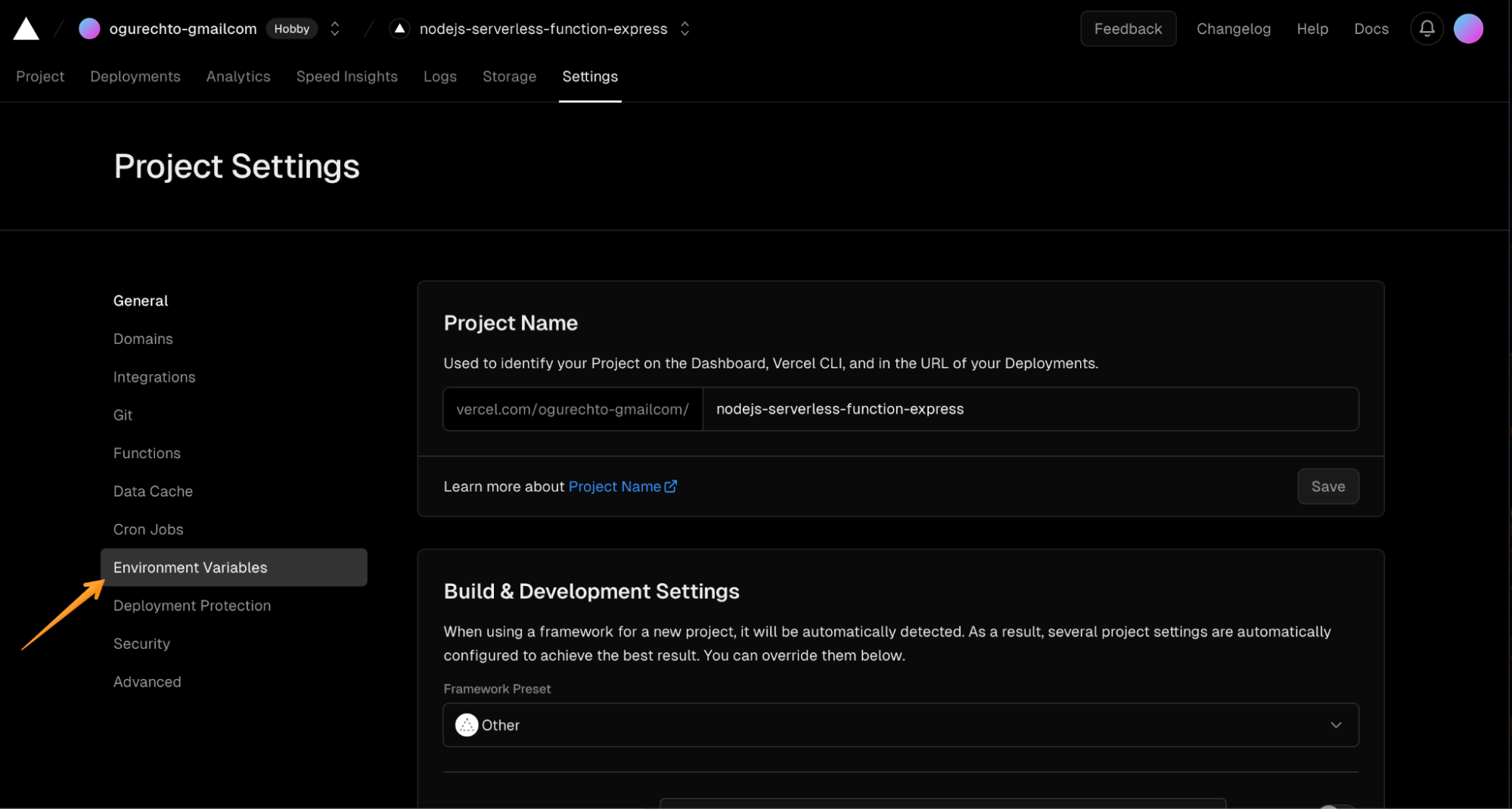 Vercel environment variables