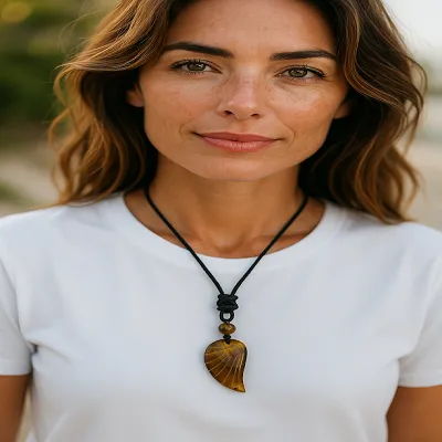 My Guardian Divine Light Tiger Eye Angel Wing Necklace - Includes Leather Band