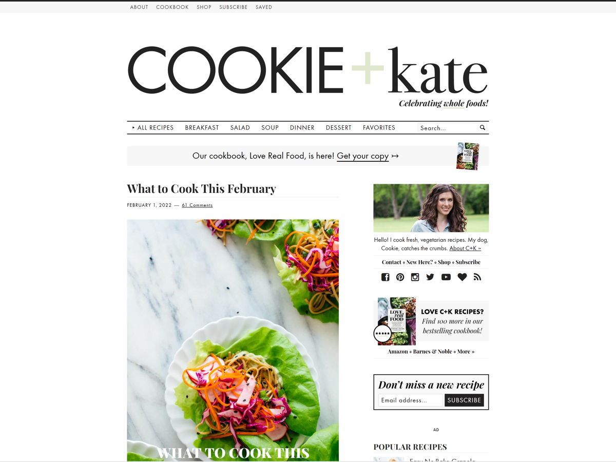 Screenshot of Cookie and Kate, from the blog design examples collection.