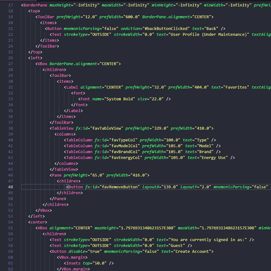 Example FXML Code