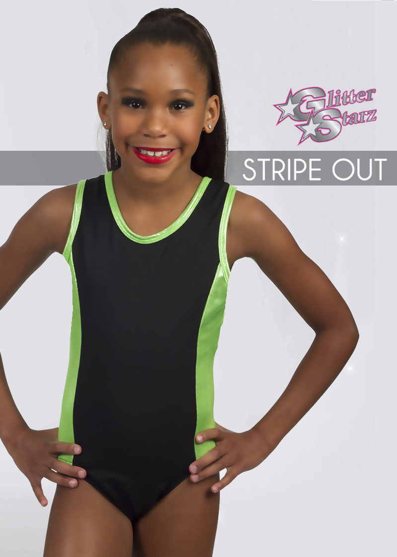 glitterstarz stripe out custom bling leotard black green metallic for gymnastics