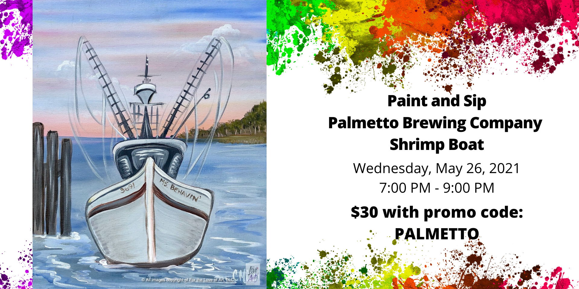 Paint & Sip @ Palmetto Brewing Co.: Shrimp Boat ($30pp) promotional image