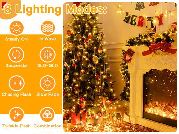 Features of Ollny's 800 leds clear cable cool white string lights - mobile size