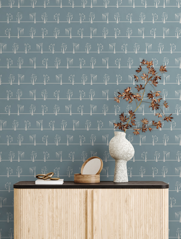 blue & white mid century pattern wallpaper hero image