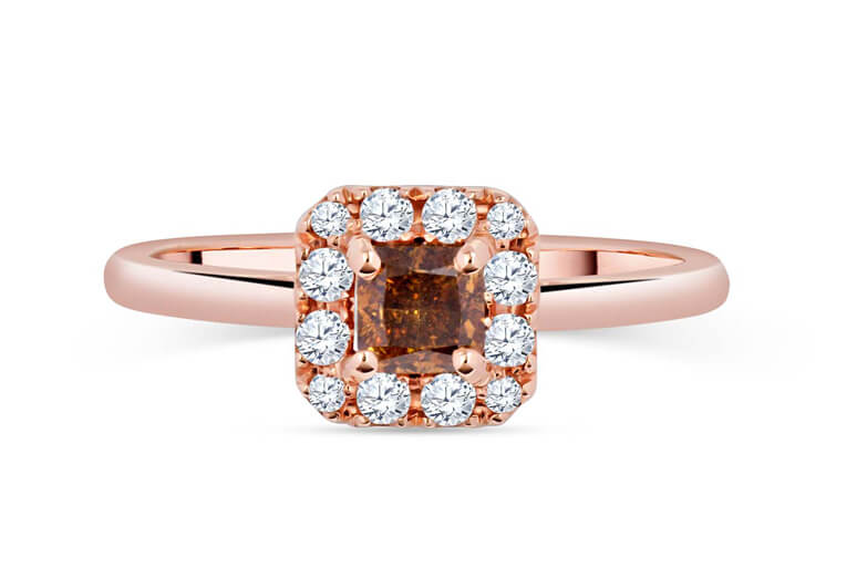 Fancy orange diamond ring in rose gold
