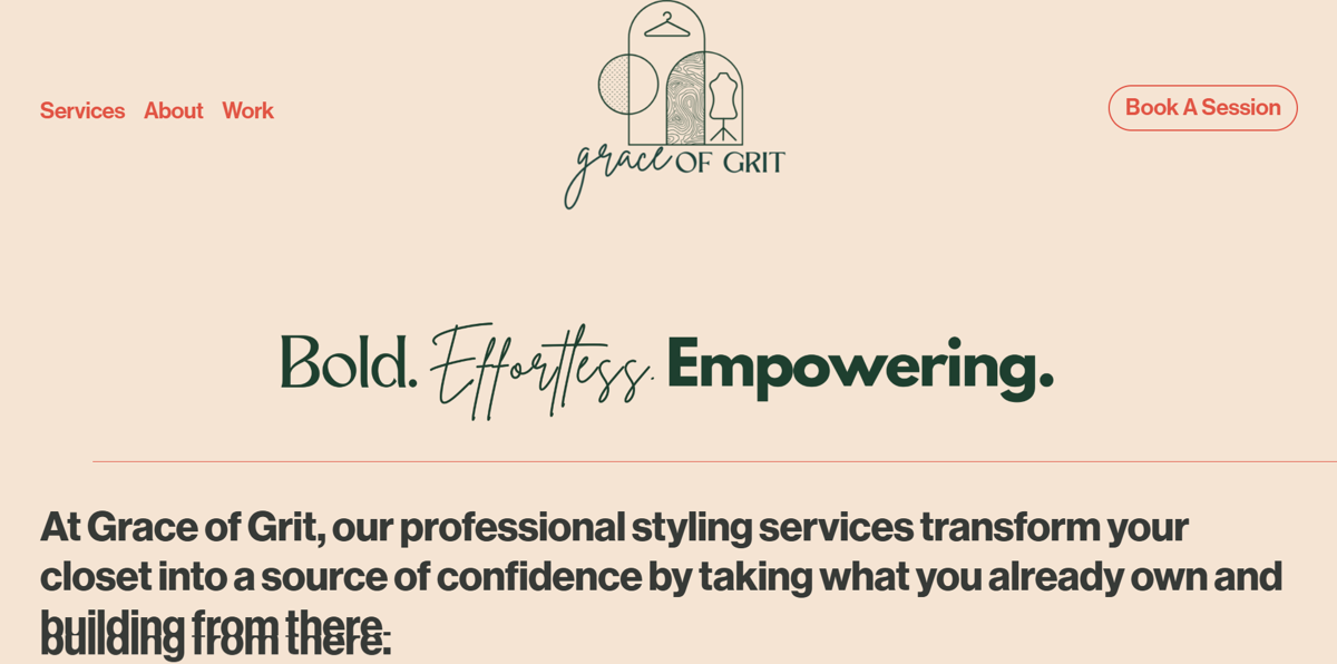 Screenshot of Grace of Grit, from the stylist portfolios collection.