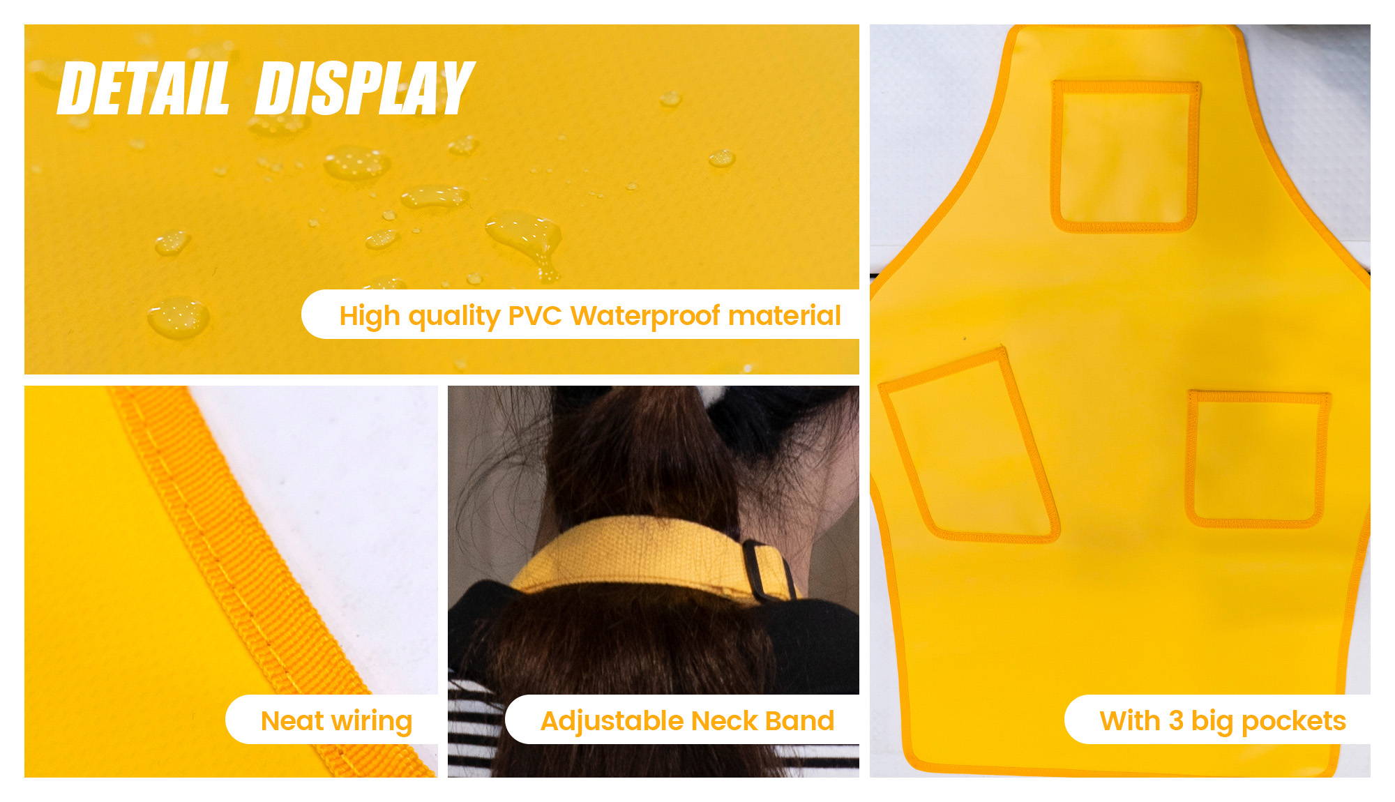 Funwater waterproof apron has a adjustable neck band and 3 big pockets