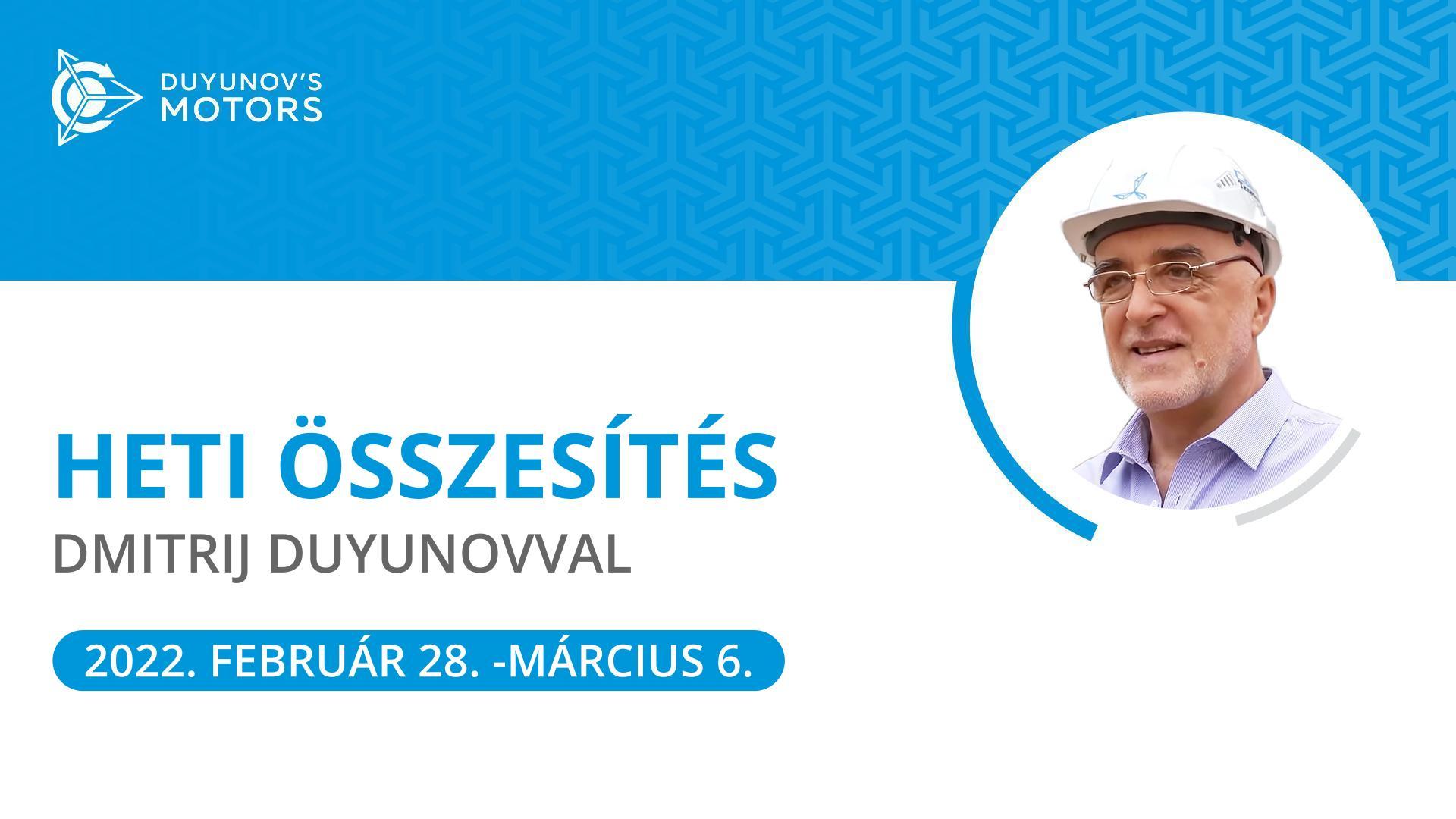 Heti összesítés a „Duyunov Motorok" projektben