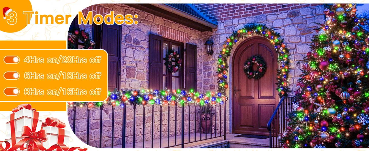 Features of Ollny's 800 leds clear cable cool white string lights - desktop size