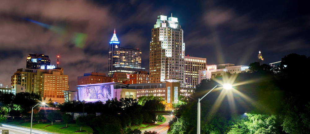 Raleigh US skyline at night