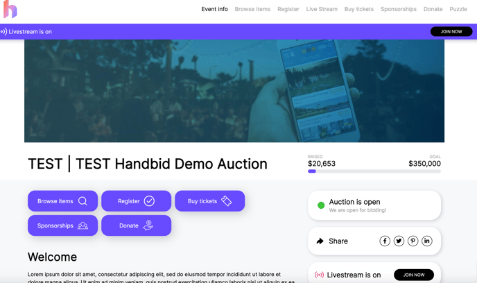 Event Site with Registers button