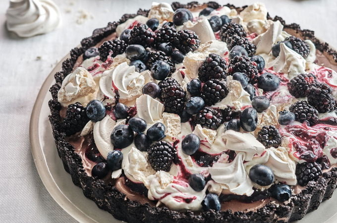 Frozen Chocolate Pie with Blackberry Eton Mess