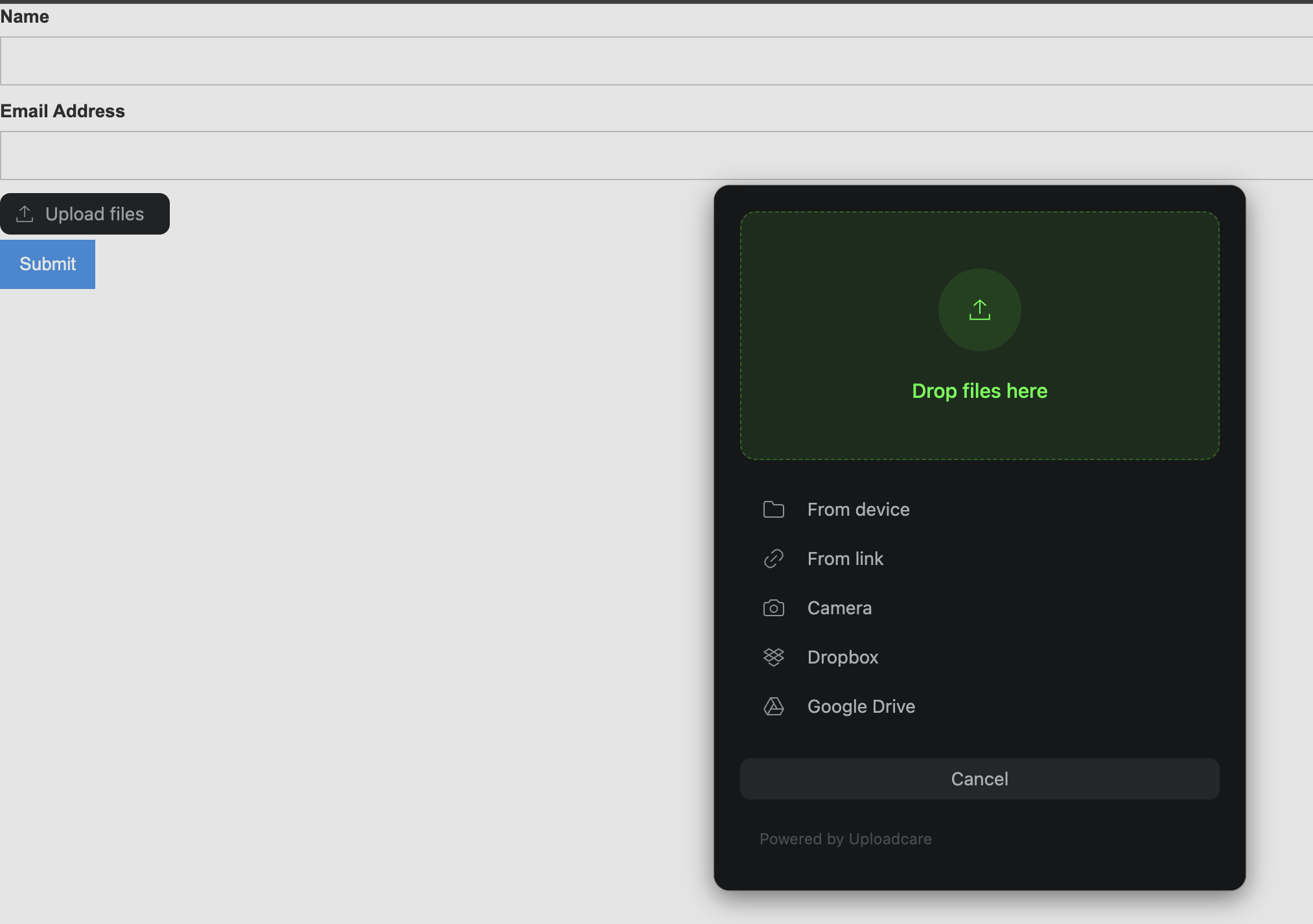 Dark mode for File Uploader modal