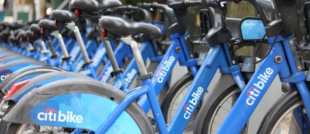 CITI bikes lined up in NYC