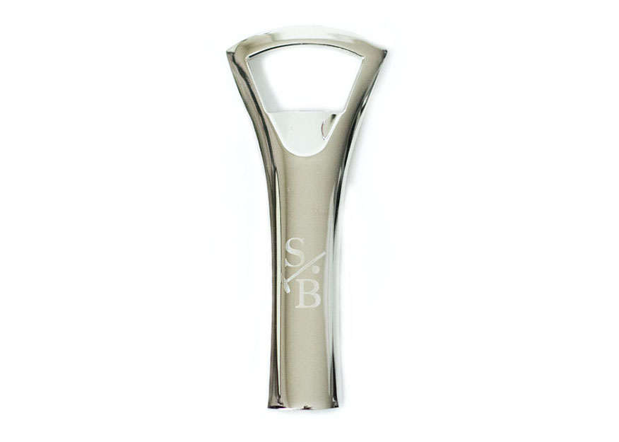 Silver plated bottle opener with Stick & Ball Logo