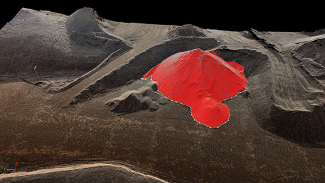 Users can analyze the movement and volume of stockpiles on site. Courtesy of Pix4D. 