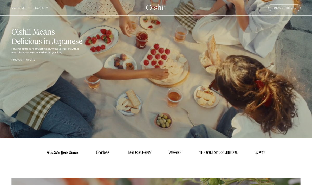 Screenshot of Oishii, from the ecommerce websites collection.