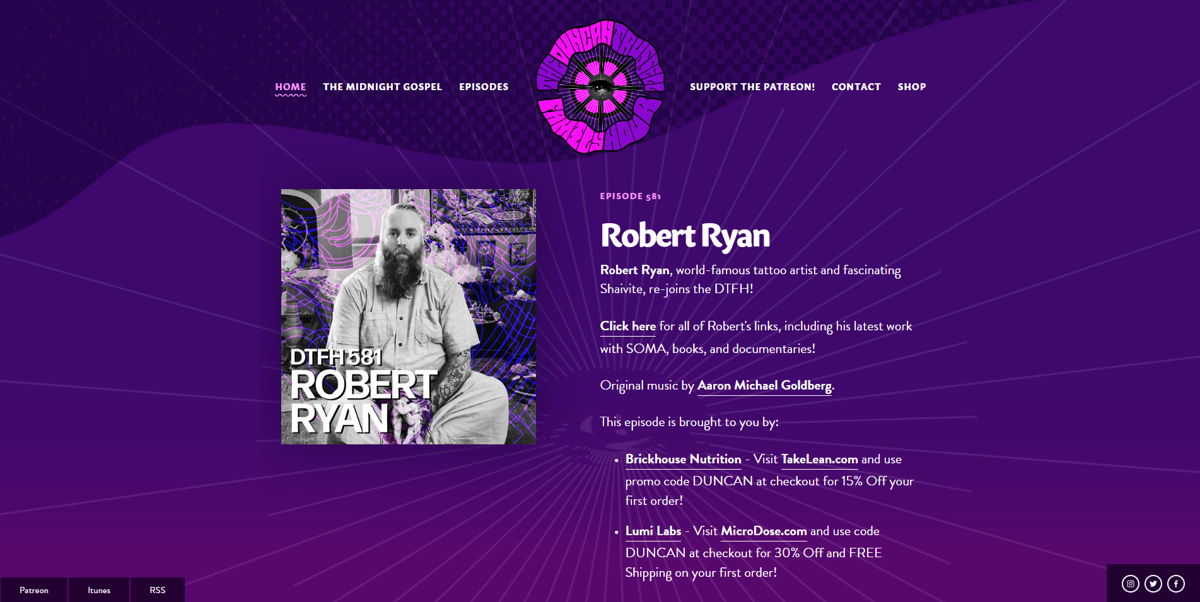 Screenshot of Duncan Trussell Family Hour, from the squarespace podcast websites collection.