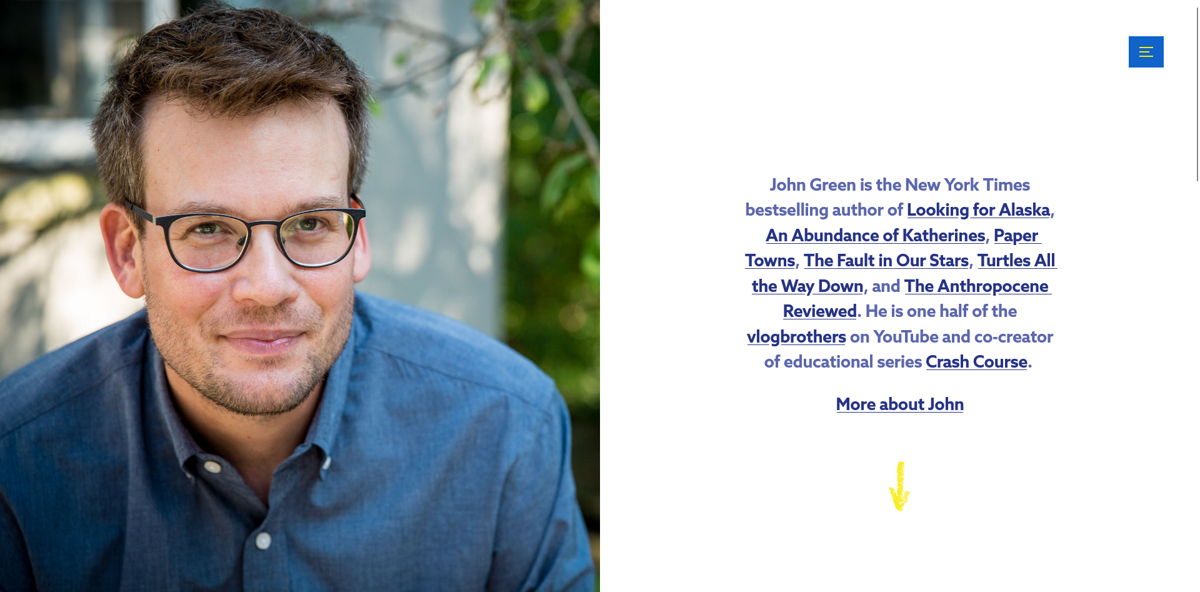 Screenshot of John Green, from the writing portfolios collection.